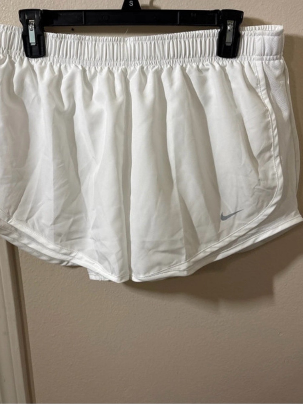 Nike White Women's Athletic Running Shorts with Silver Swoosh